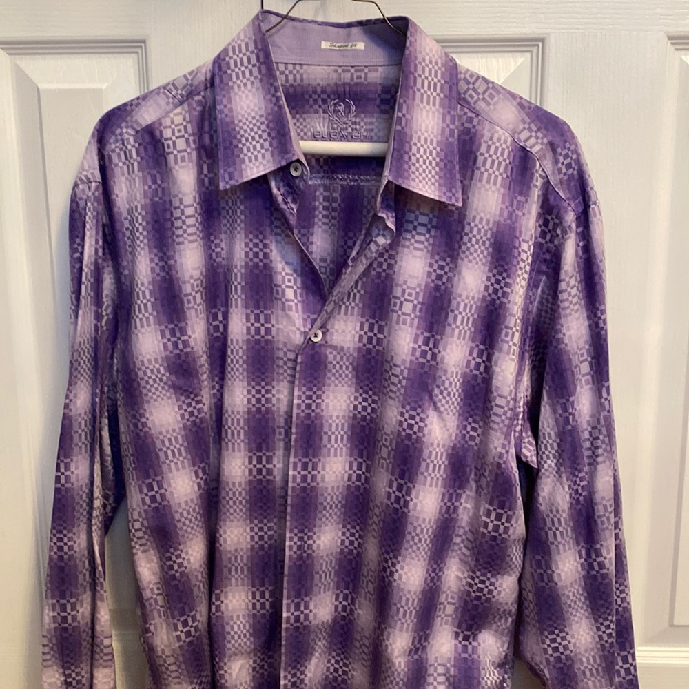 Bugatchi shirt like new purple and gray size XL 100% cotton